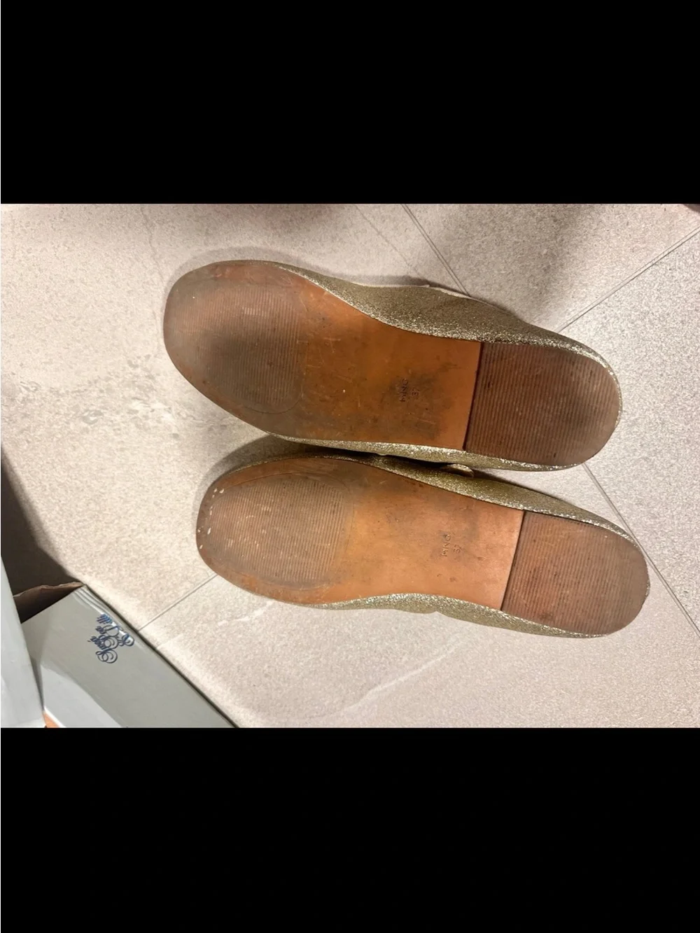 Mango Girls Glitter Mary Jane Flats with Bow - Gold